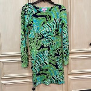 Green and Blue Lilly knit scoop neck dress